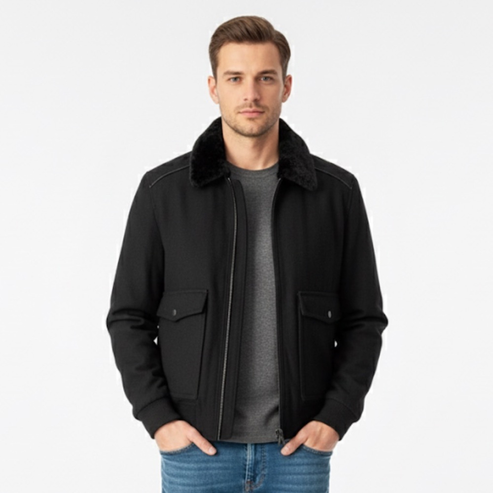 Guess Wool-Blend Men's Black Jacket Faux Fur Collar Small
Excellent condition